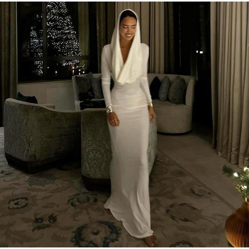 Белое атласное вечернее платье, формальное, длиной до пола, с V-образным вырезом, скользящим шлейфом, складками, длинными рукавами, складками, платья для особых случаев