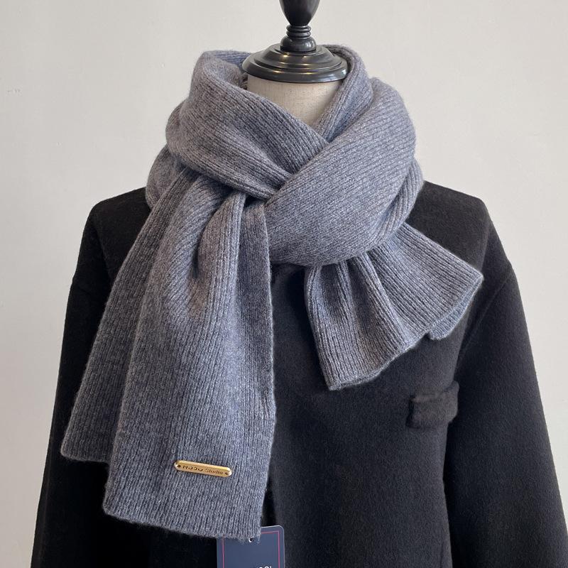 100% чистая шерсть вязаный шарф женский зимний парный простой и универсальный однотонный утолщенный шарф мужской высококачественный платок