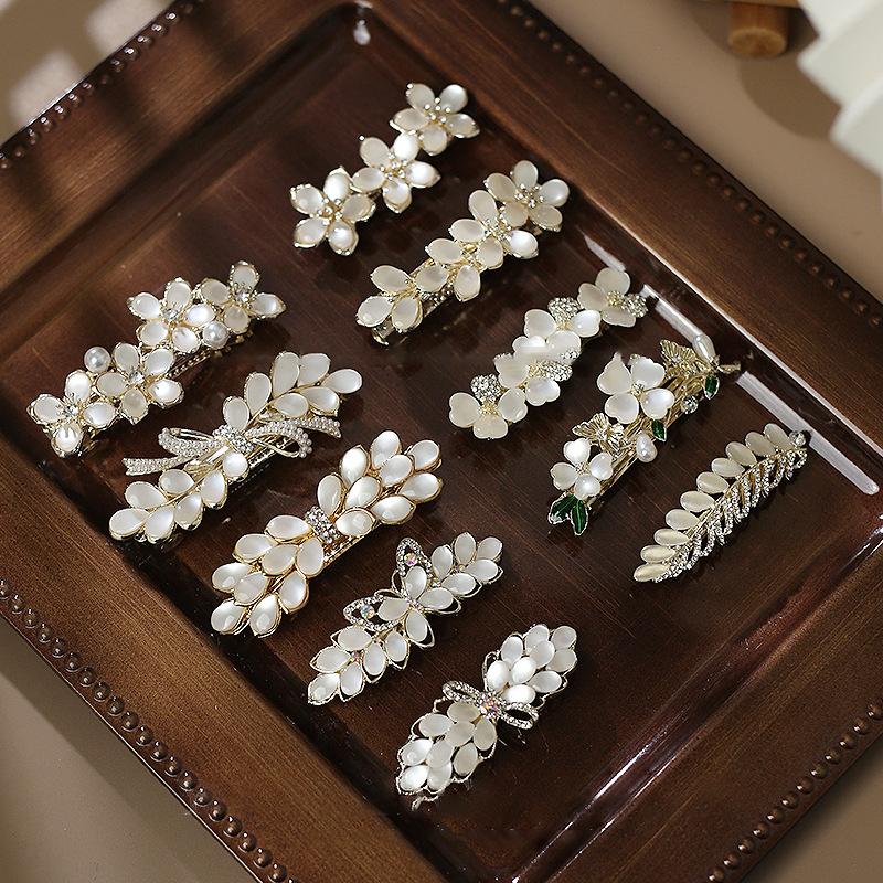 Elegant Floral Hair Barrette, French Clip Spring Hair Claw, Accents, Bridal Hair Accessory For Half-Up Hairstyles