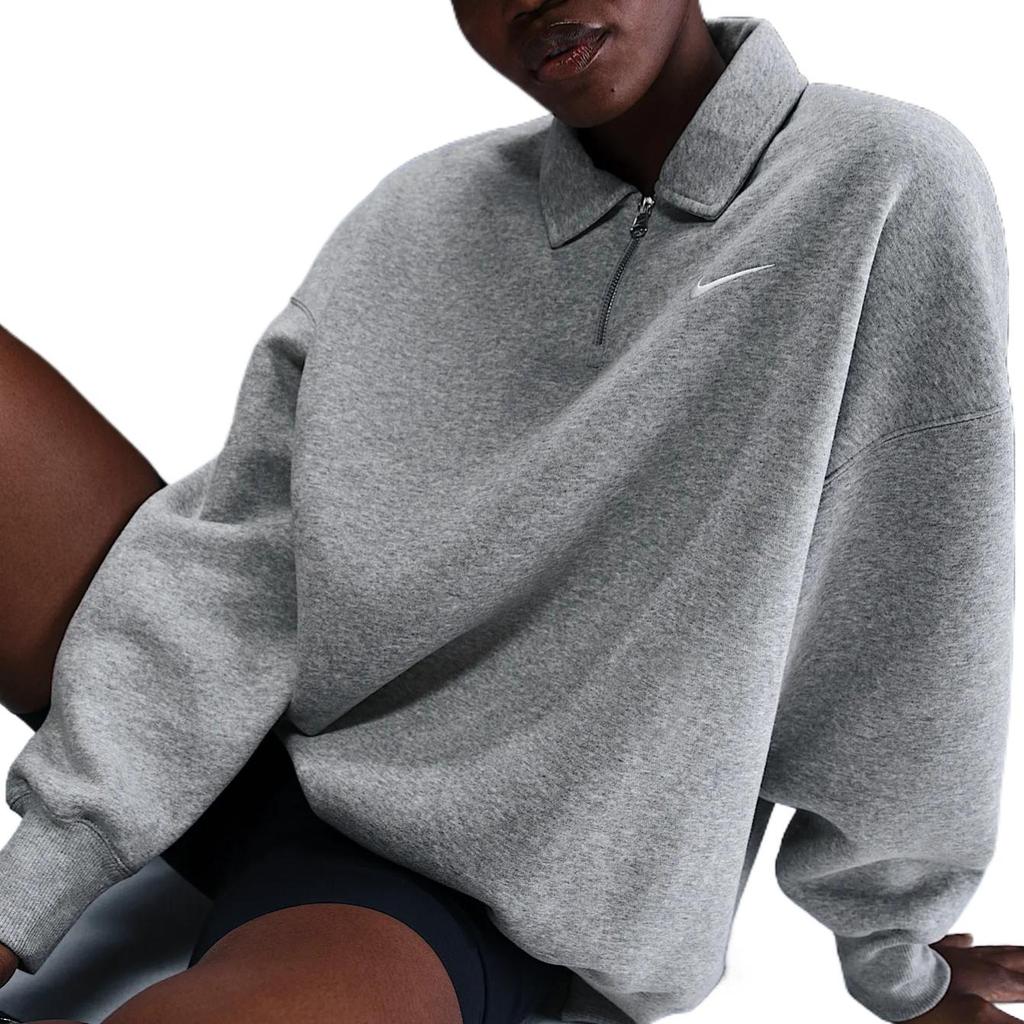 Nike Спортивная одежда Phoenix Fleece Swoosh Поло с длинным рукавом Женские топы Темно-серый FZ3207-063