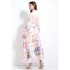 Весна Осень Женские Стоячий Воротник Принт Однобортный Длинный Макси Праздничные Пляжные Платья Для Вечеринок С Поясом