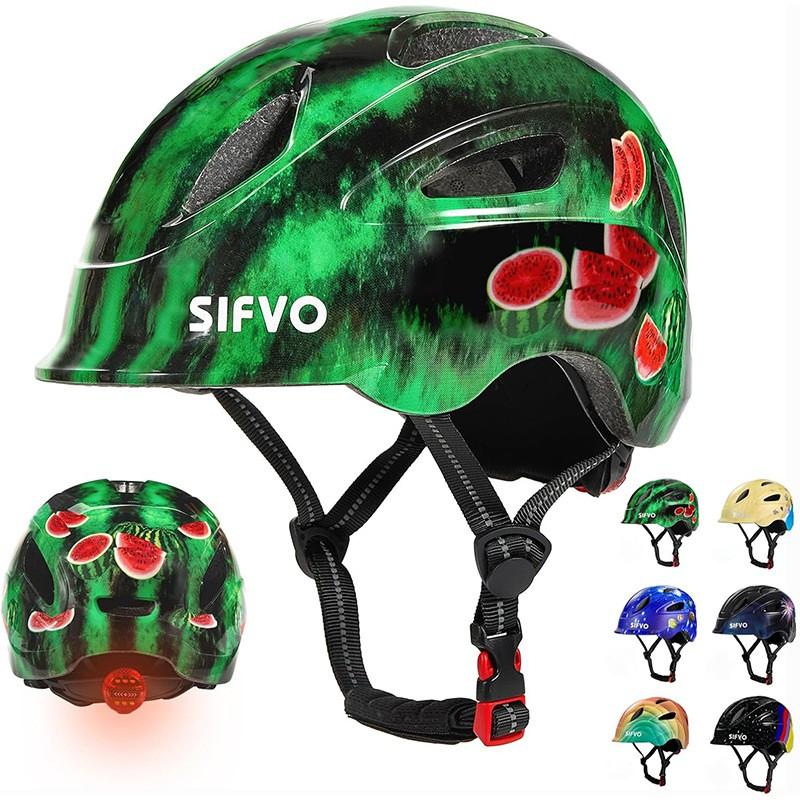 Kids Bike Helmet With LED Light Cycling Skateboarding Ages 3-10 Lightweight Half PC EPS Safety Gear