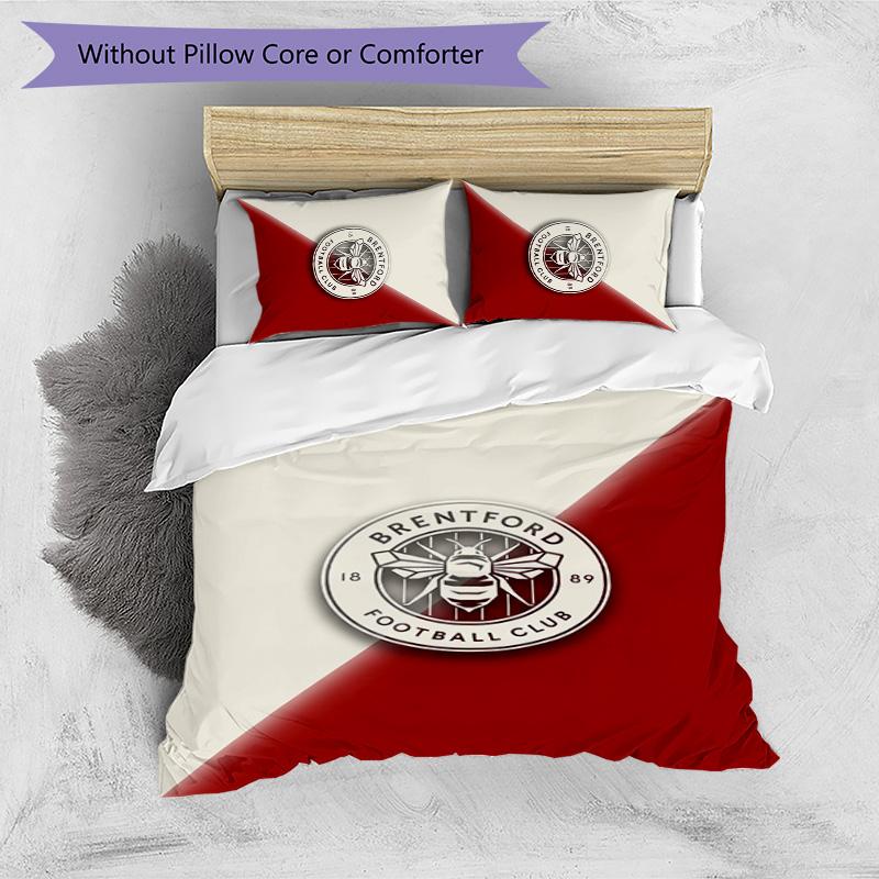 Brentford Football Printed 3 Pieces Bedding Set, Comfortable Skin Friendly Bedroom Duvet Cover Set