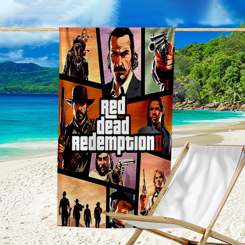 Пляжное полотенце с принтом Red Dead Redemption 1 - мягкое, впитывающее, быстросохнущее, можно стирать в машине - идеально для плавания, кемпинга, купания