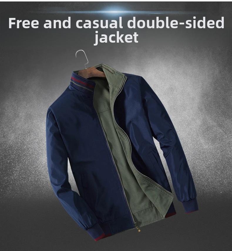 Мужская двухсторонняя хлопковая куртка на весну и осень - воротник-стойка, повседневный стиль