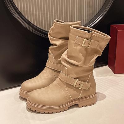 Модные ботинки до середины икры на платформе для женщин, модные рыцарские ботинки 2024, новые осенне-зимние женские ботинки на толстой подошве с нескользящей подошвой, мотоциклетные ботинки