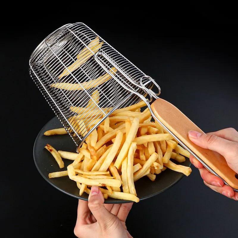 Дуршлаг для горячих горшков из нержавеющей стали с деревянной ручкой, фильтр-шумовка для еды, подвесная корзина для жарки, кухонное сито для приготовления пищи, ложка