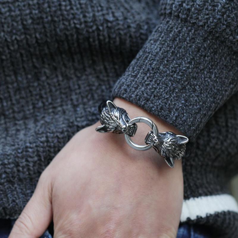 Новый высококачественный кожаный браслет викингов в стиле хип-хоп, мужские ювелирные изделия в стиле панк, мужской кожаный модный мужской браслет-амулет, подарок
