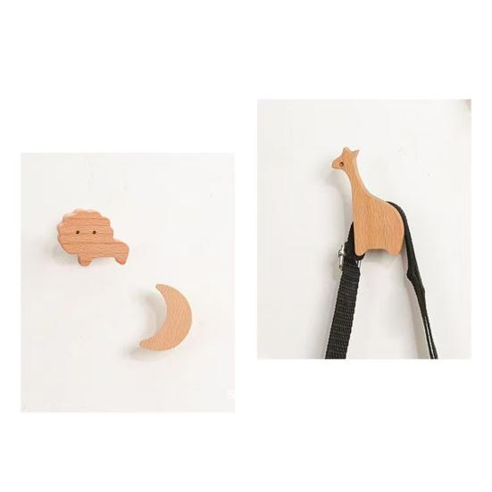 Wooden Wall Hook Lightweight Adhesive Hook with Natural Wood Grain Design Hook for Items Kids Schoolbags Hats
