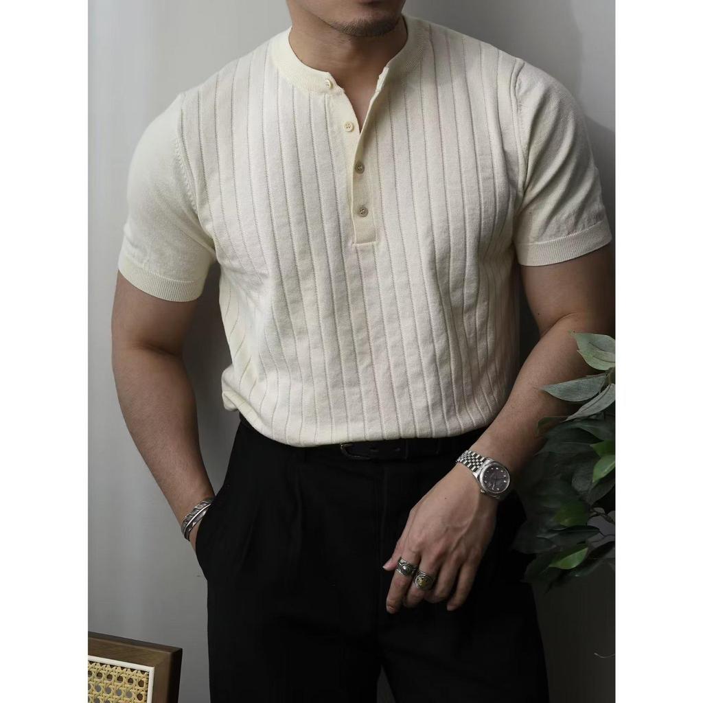 2023 Модная однотонная мужская рубашка поло с коротким рукавом