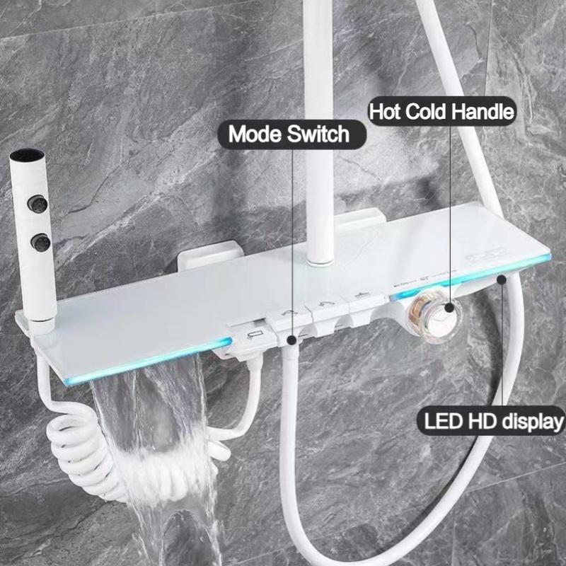 Обновленный Белый Горячий Холодный Набор для Душа в Ванной с LED Дисплеем Клавиши Пианино Смеситель для Душа с Дождевым Душем Аксессуары для Ванной Латунь
