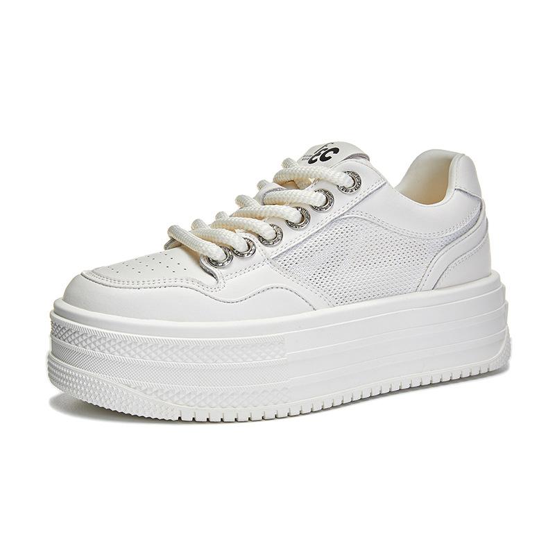 2025 лето новая кожа маленькие белые туфли женские сетчатые дышащие туфли на платформе повседневные универсальные туфли на танкетке спортивная женская обувь