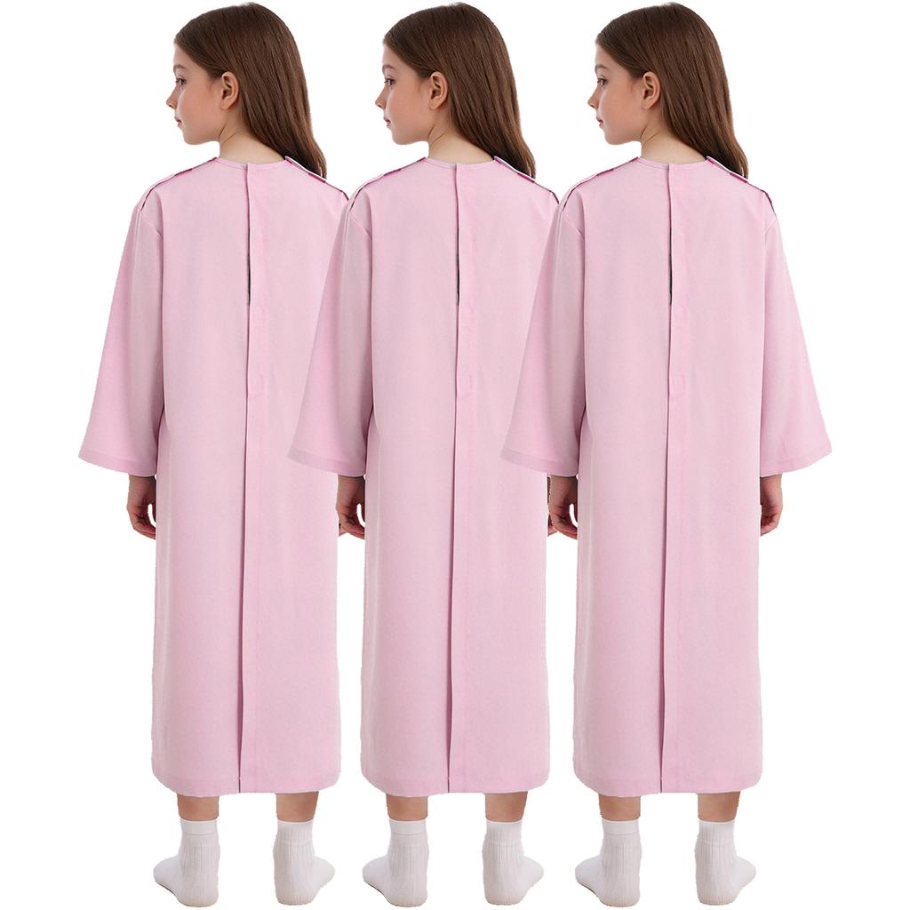 Unisex Medical Patient Nursing Gown Long Sleeve Back Split Hook Loop Fastener 3pcs Adaptive Clothing