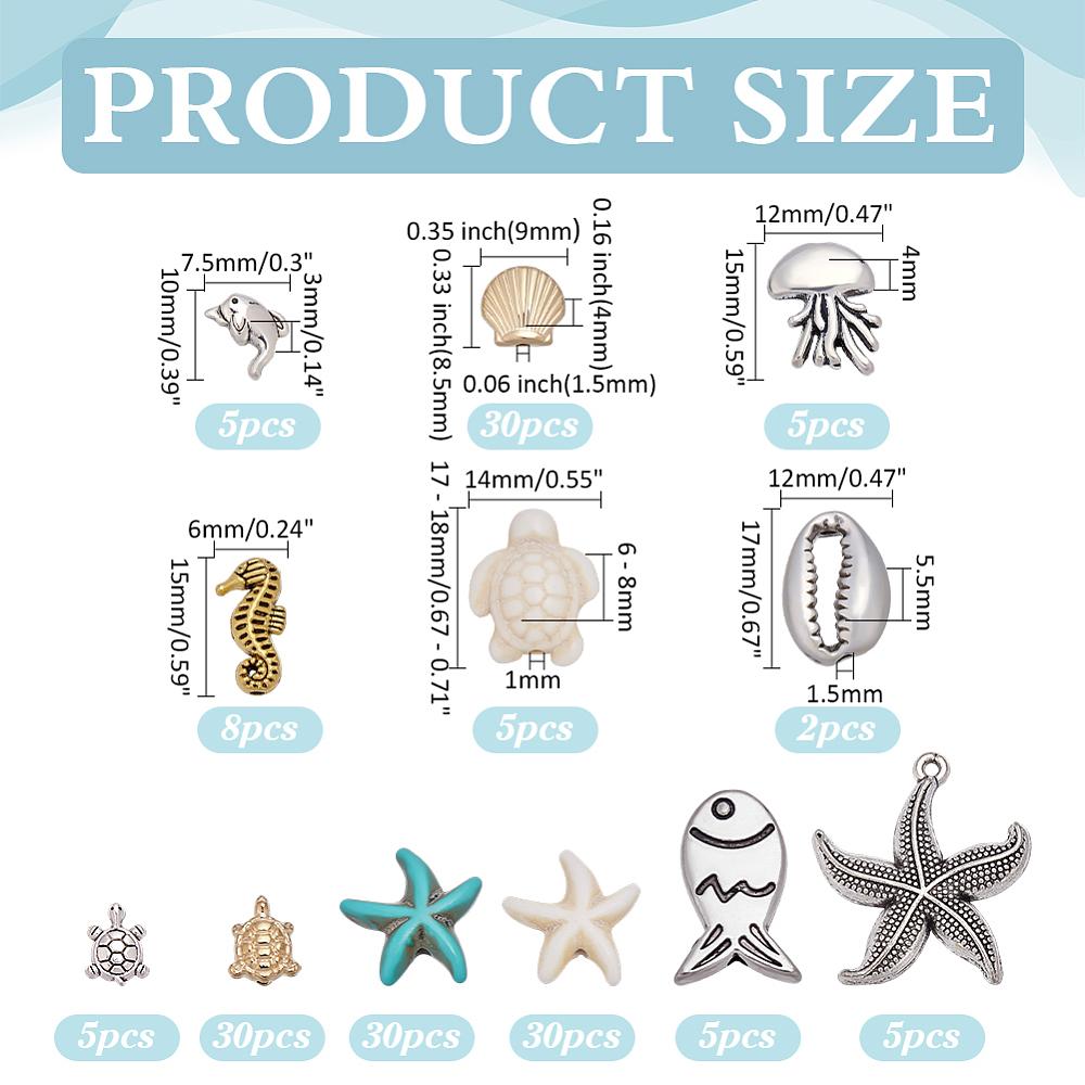1set Jewelry Making Findings Kits including Alloy Beads & Pendants Plating ABS Plastic Beads Turquoise Beads Mixed color 7.5x10x3.5mm Hole: 1.5mm