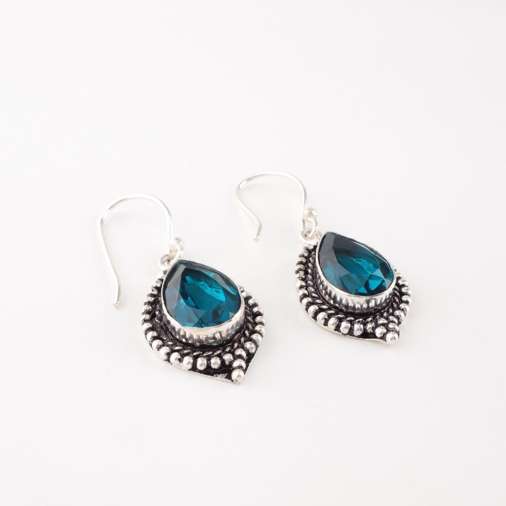 Blue Apatite Gemstone Earrings 925 Sterling Silver Handmade Jewelry Gift For Mom EE-164-15