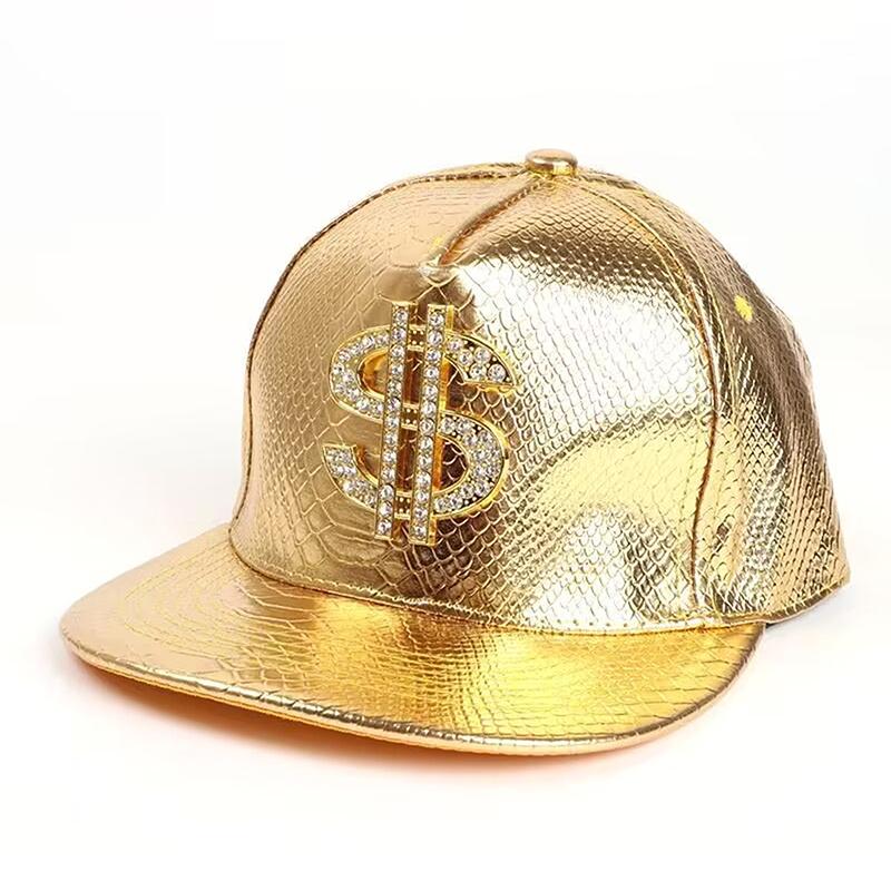 Крутая бейсболка в стиле хиппи с плоскими полями, кепка дальнобойщика в стиле панк с золотым знаком доллара, кепка Snapback для повседневного отдыха и спорта на открытом воздухе
