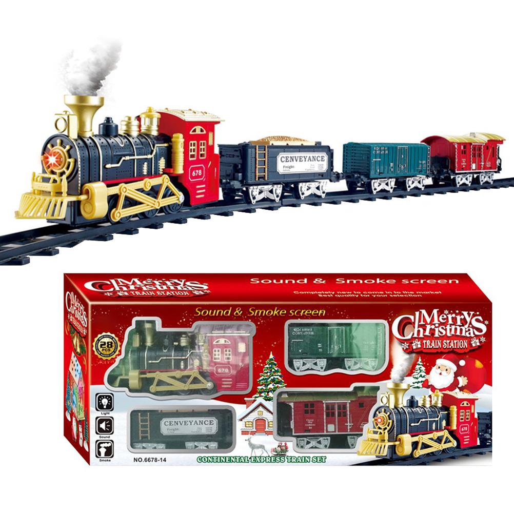 Christmas Train Set Electric Steam Locomotive Train with Lights Music Battery Operated Tracks