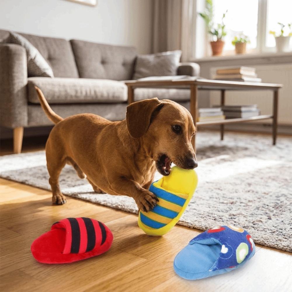 3PCS Colorful Stripe Dog Slipper Toy Soft Plush Dog Chew Toy Plush Squeaky Toy  Calming Effect