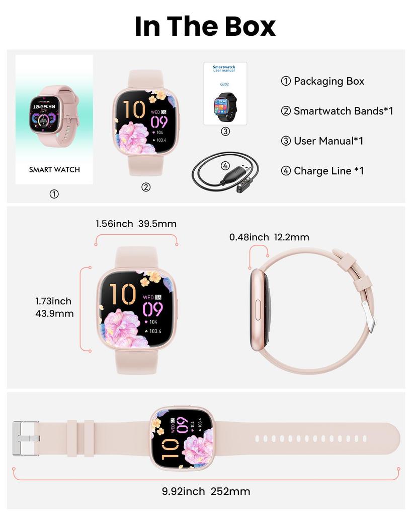 2025 Новые 1,72-дюймовые женские смарт-часы с ответом/вызовами/100 спортивными режимами, водонепроницаемость 1 АТМ, подходят для устройств Android и iPhone (Черный сплав)