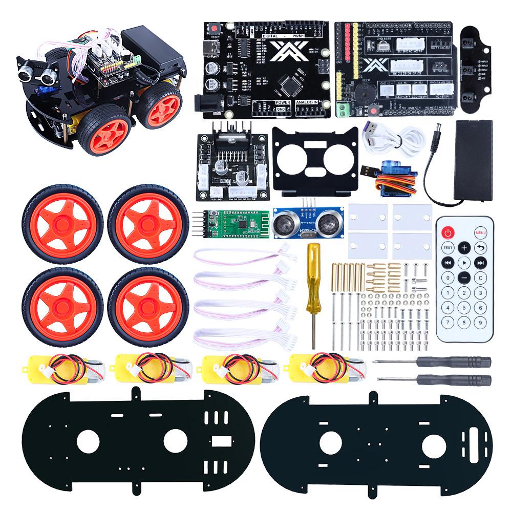 Автомобильные комплекты умных роботов 4WD для Arduino UNO R3 с ультразвуковым датчиком, обновленный сервопривод SG90 V2.0, комплект электронного программирования «сделай сам»