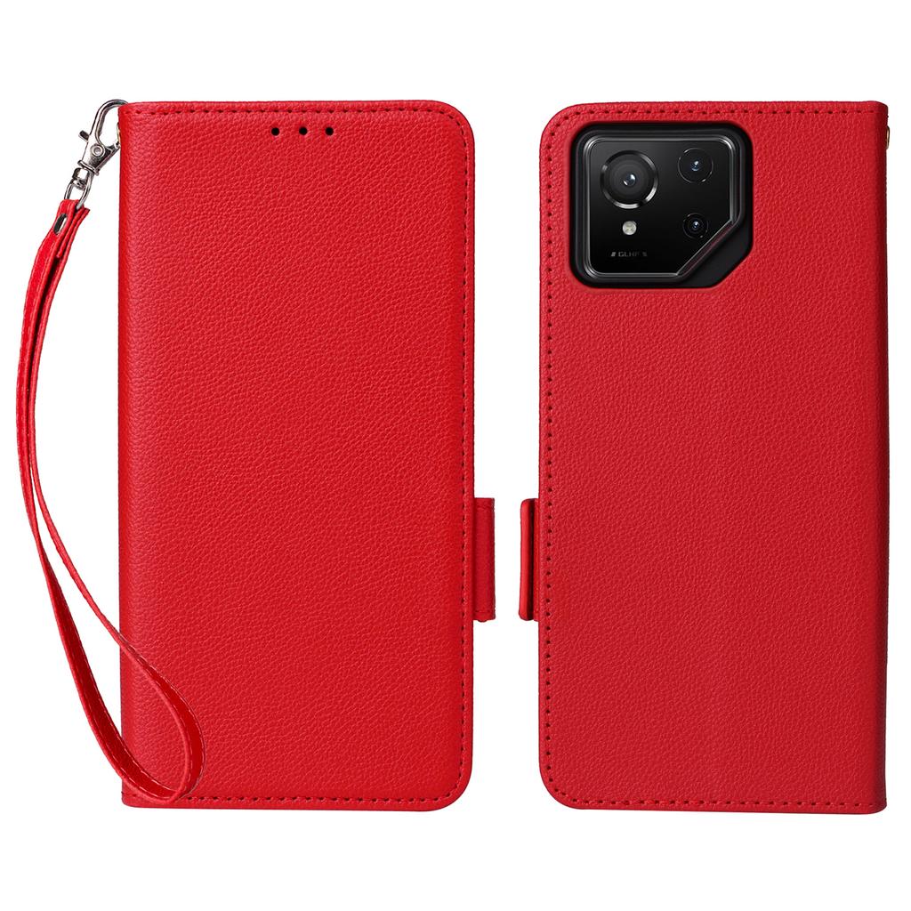 Чехол для Asus ROG Phone 9 5G/Phone 9 Pro 5G с ремешком на запястье, текстура личи, кошелек из ПУ кожи, чехол для телефона