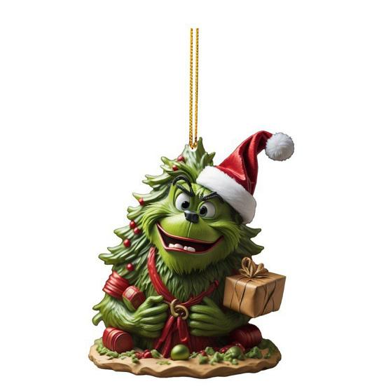 Зеленый Эльф Рождественская Елочная Игрушка 2D Плоский Акриловый Шар для Зеркала Заднего Вида Автомобиля Мультяшный Эльф Рождественская Елка Подвеска для Праздничной Елки Окна Настенный Декор