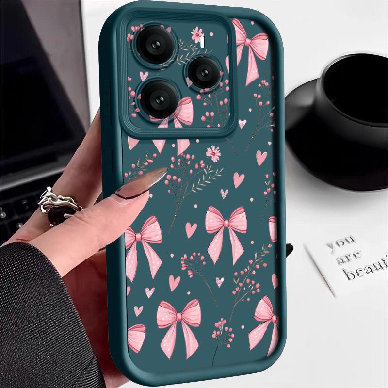 Pink Bowknots Floral Pattern Case For Xiaomi 14T 13T 11T Pro Funda Redmi Note 14 13 Pro 5G 4G 12 11 Shockproof Bumper Silicone Cover