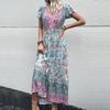 YYFS Women's Vintage Bohemia Fashion Summer Floral Print Short Sleeve V-Neck Casual Dresses