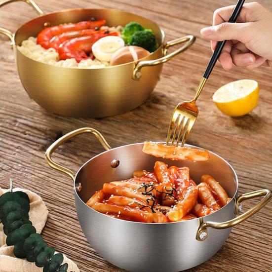 Yousheng Ramen Noodle Pot Fast Heating Two Handles Food Grade Stainless Steel Korean Ramen Noodle Cooking Pan Kitchen Gadgets