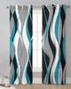 Абстрактные линии градиентные синие прозрачные шторы для украшения гостиной, оконные шторы для кухни, тюлевые вуалевые органзовые шторы
