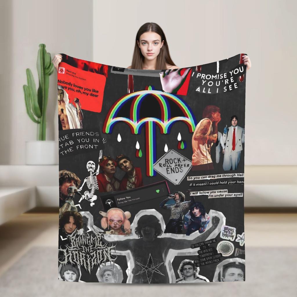 BMTH Bring Me The Horizon  Warm Soft Blanket  Picnic Plush Bedding Throws Pattern Outdoor Flannel Bedspread Sofa Bed Cover