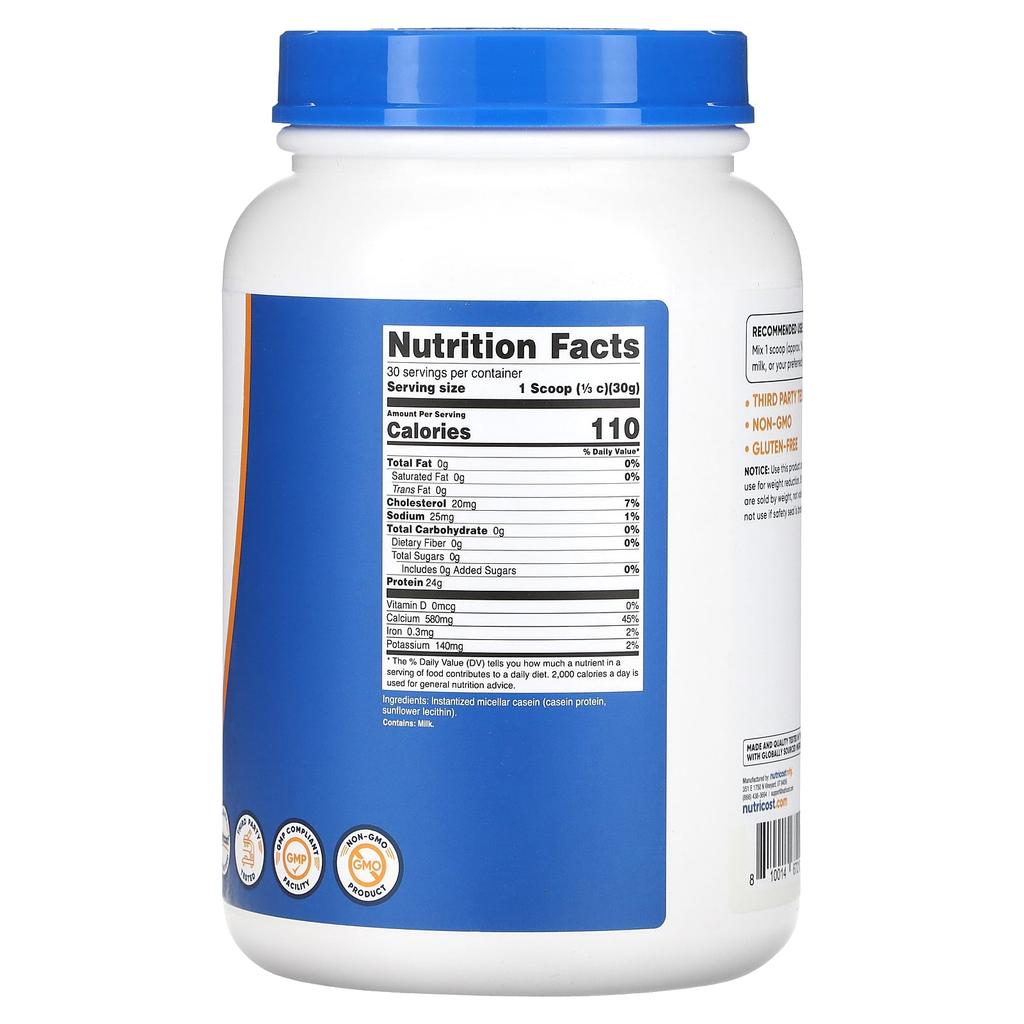 Nutricost Casein Protein, Unflavored, 2 Lb (907 G)