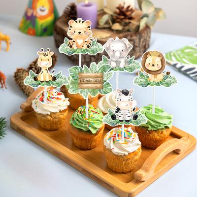 Джунгли Животные Кекс Торт Топперы С Днем Рождения Декор Дети Baby Shower Декор Wild One Safari День Рождения Suppiles