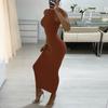 Women's Solid Color Package Hip Slim Sleeveless High Spring Round Neck Thread Casual Sexy Dress