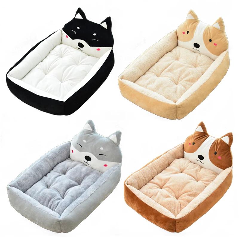 Oversize Soft Cartoon Chai Dog Shaped Dog Bed Winter Warm Cat Sleeping Mat Plush Cushion Puppy Kitten Sofa Pet Supplies