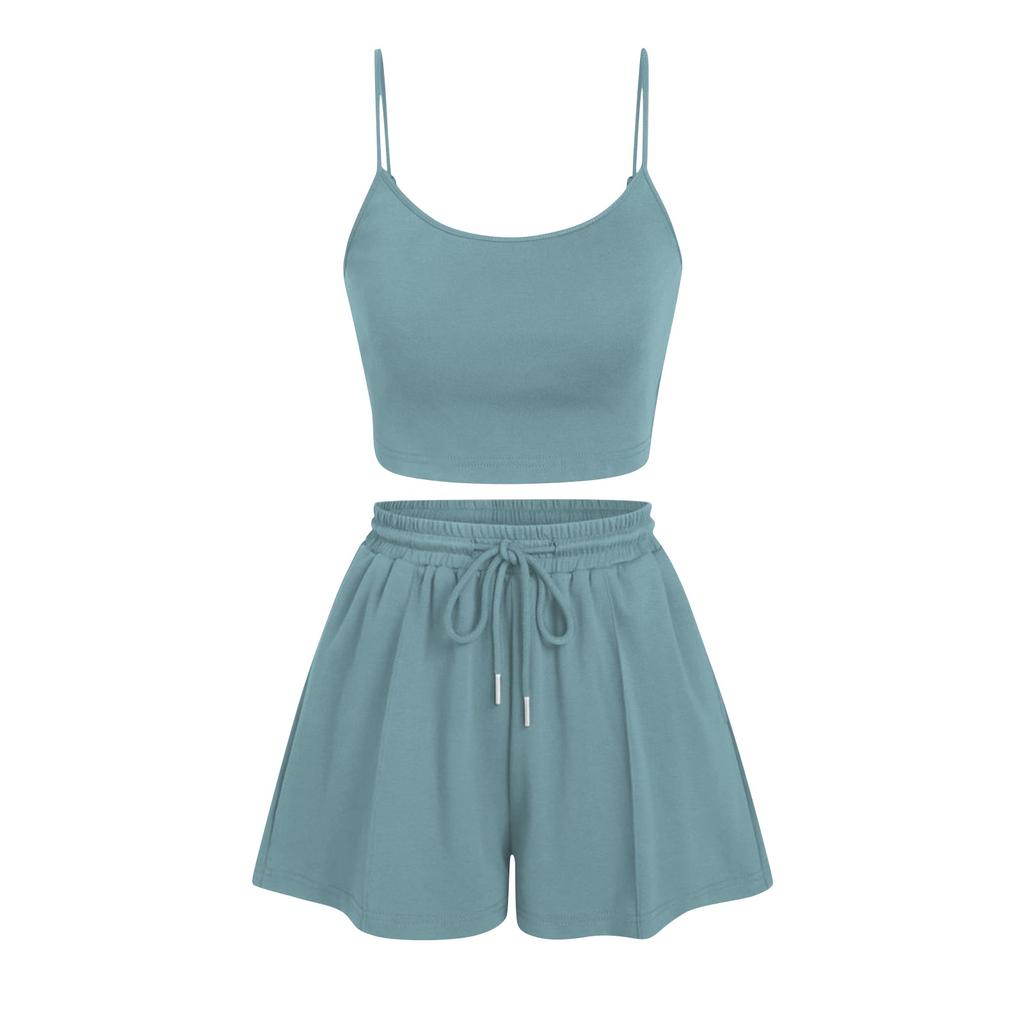 Женские комплекты из двух предметов, комплект с укороченным топом на бретельках и широкими шортами с U-образным вырезом