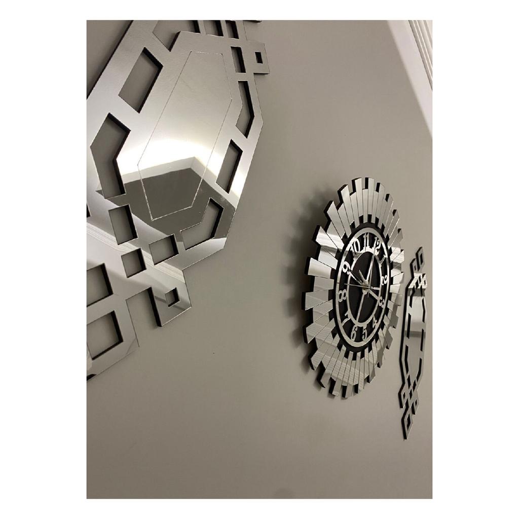 Decorative Wall Clock Set Of 3 40 Cm Silver Modern Turkish Numeral Wall Clock 18 X 51 Cm Baklava Painting