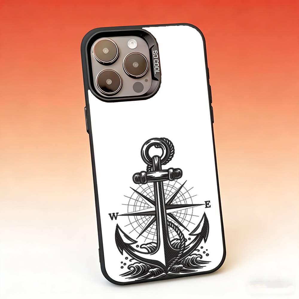 A-Якорь Компас Морской Моряк Чехол для Телефона Для iPhone17,16,15,14,13,12,11,Pro,Max,Plus,Mini,SE,Air Candy Матовый Ударопрочный Чехол