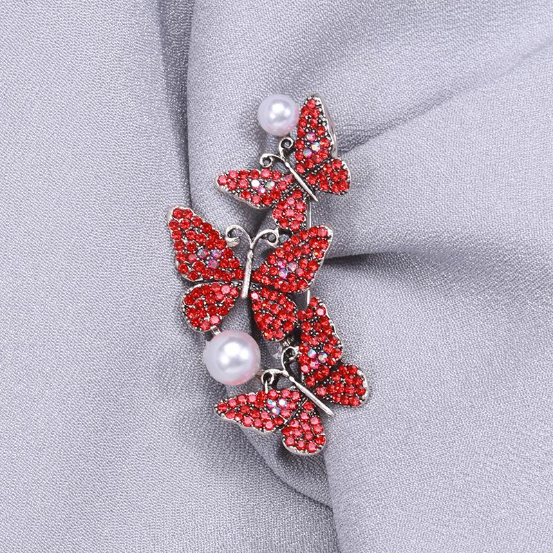 Новая брошь из хрусталя, три красные броши-бабочки для женщин и девочек, брошь в форме листа, одежда, жало, лошадь, игла