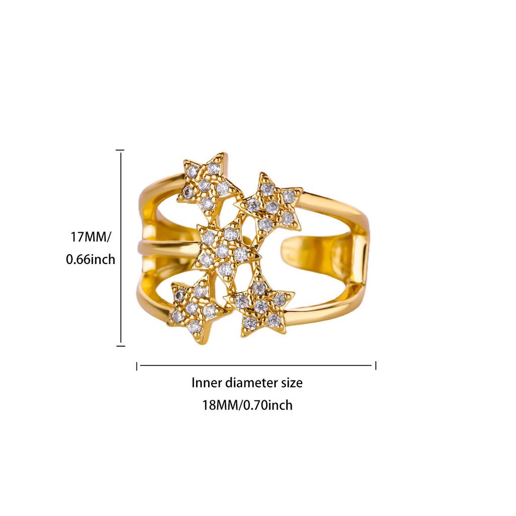 Luxury Zircon Stars Rings For Women Gold Plated Metal Crystal Star Adjustable Ring Wedding Christmas Fashion Jewelry Gift