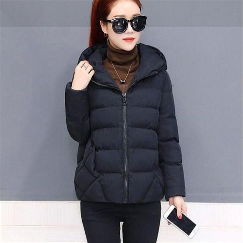 Women Short Hooded Cotton Jacket Parka Coats Autumn Winter Windproof Warm Outwear Solid Color Padded  Cotton Jacket