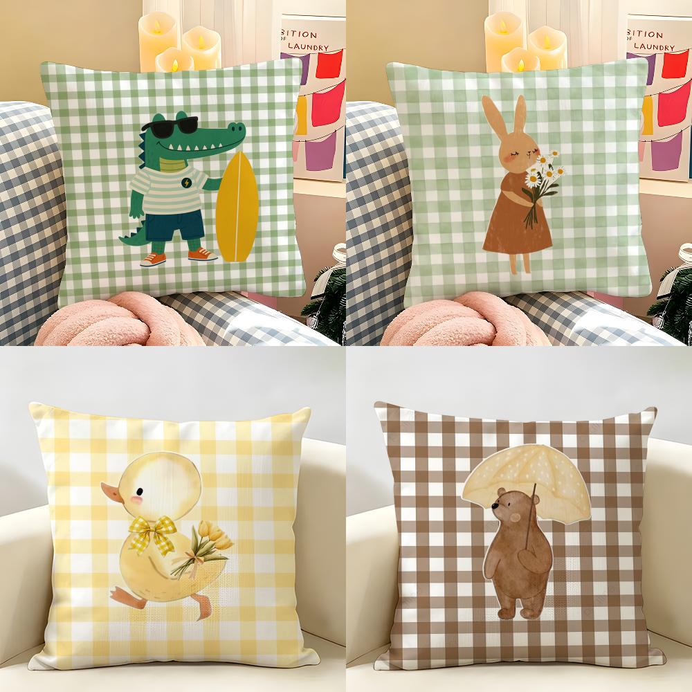 Cute Funny Animal Ins Cartoon Cushion Cover Natural Linen Organic Fabric DoubleSided Printing Room Sofa Decor Pillow Case