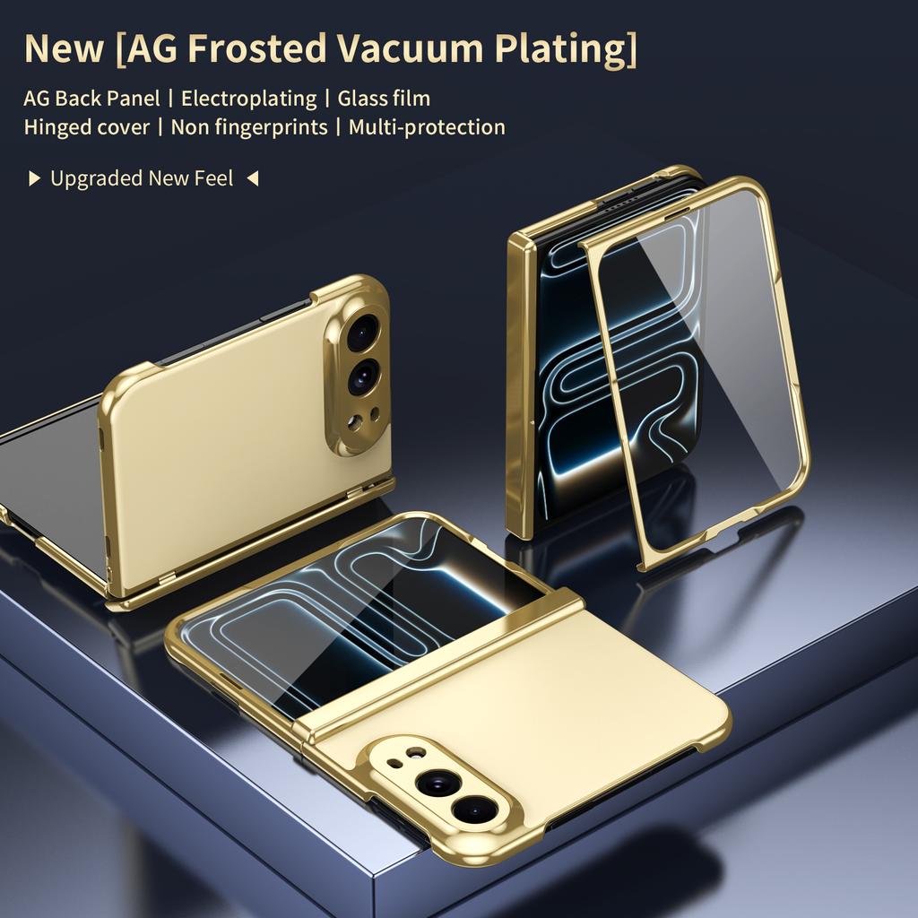 For iPhone Duo Phone Case Electroplating Skin-Friendly Hinge With Tempered Film Shockproof Protection Back Cover Accessories