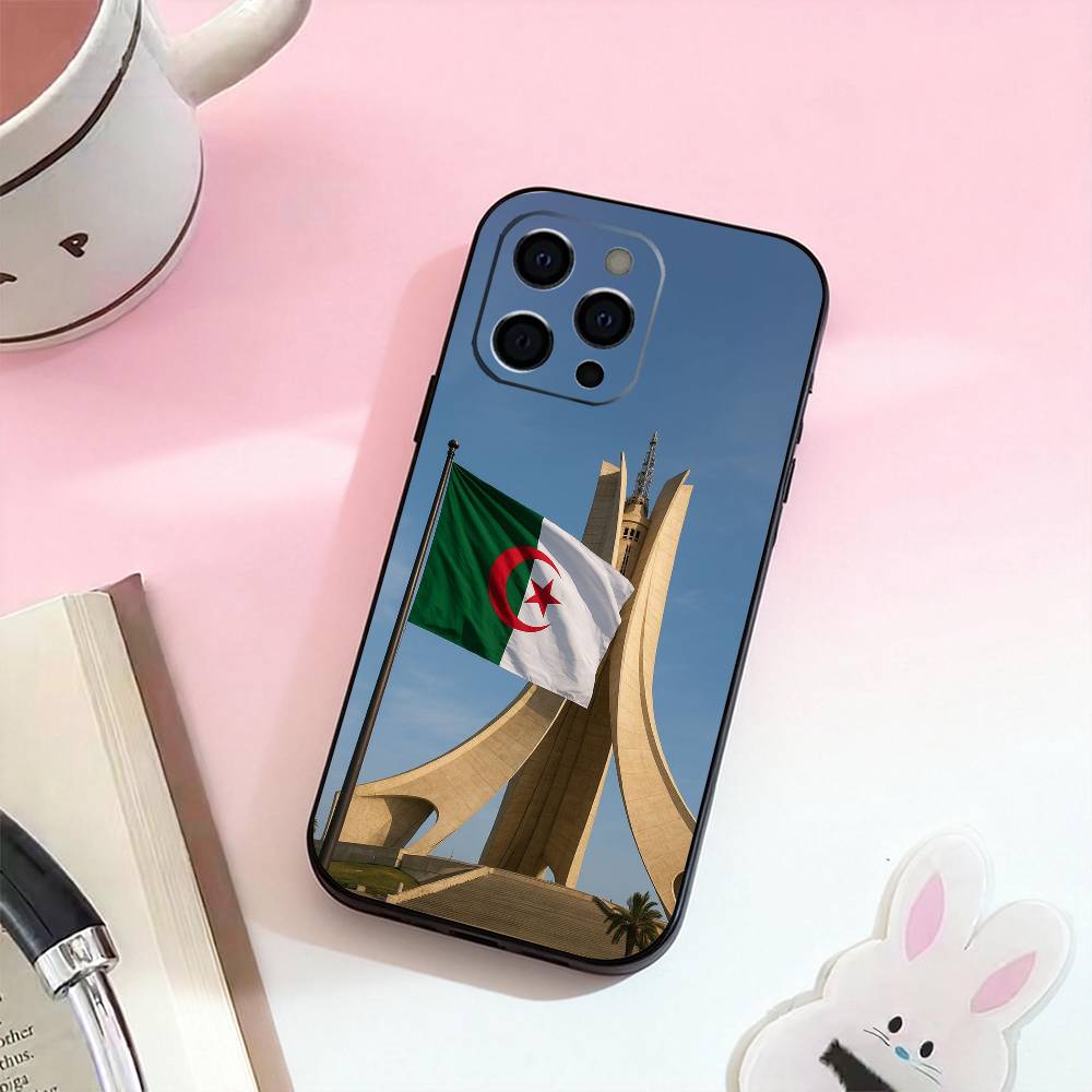 Flag of Algeria Phone Case For iPhone 17,16,15,14,13,12,11 Plus,Pro Max,Soft Silicone Black Cover