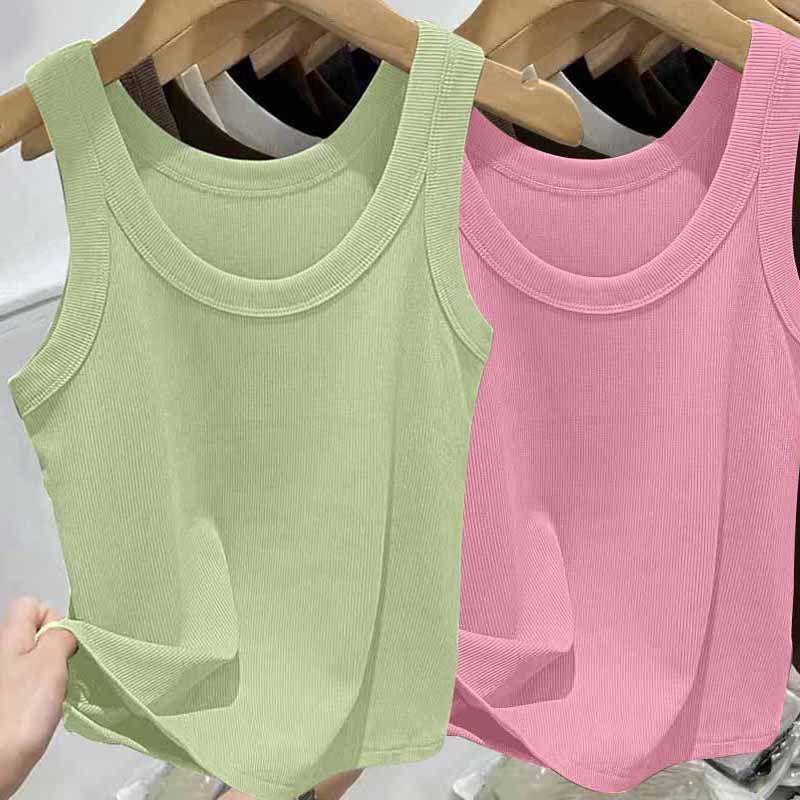 Женский топ на бретельках в рубчик из ледяного шелка с U-образным вырезом и бретельками для весны и лета