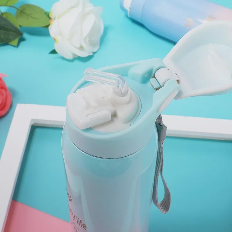 Термокружка с градиентным цветом и трубочкой Duckbill - 500 мл, корейский дизайн, нержавеющая сталь