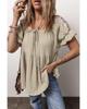 Azura Exchange Smoke Gray Crinkle Embroidered Patched Bubble Sleeve Tied Neck Blouse