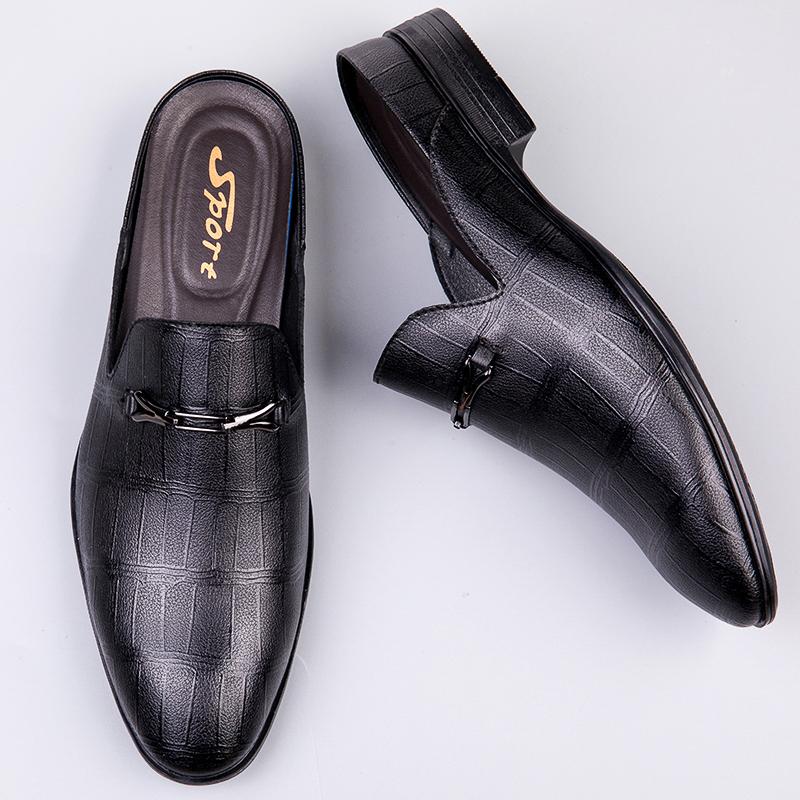Fashion Luxury Brand Half Drag Casual Sandals Shoes Men Slippers Genuine Leather Loafers Lazy Penny Shoes High Quality Slip On Mens Shoe