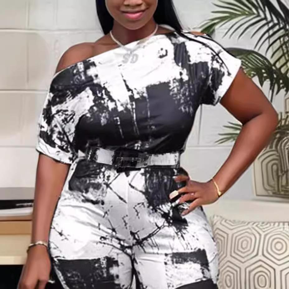 Летний женский комбинезон прямого кроя с принтом