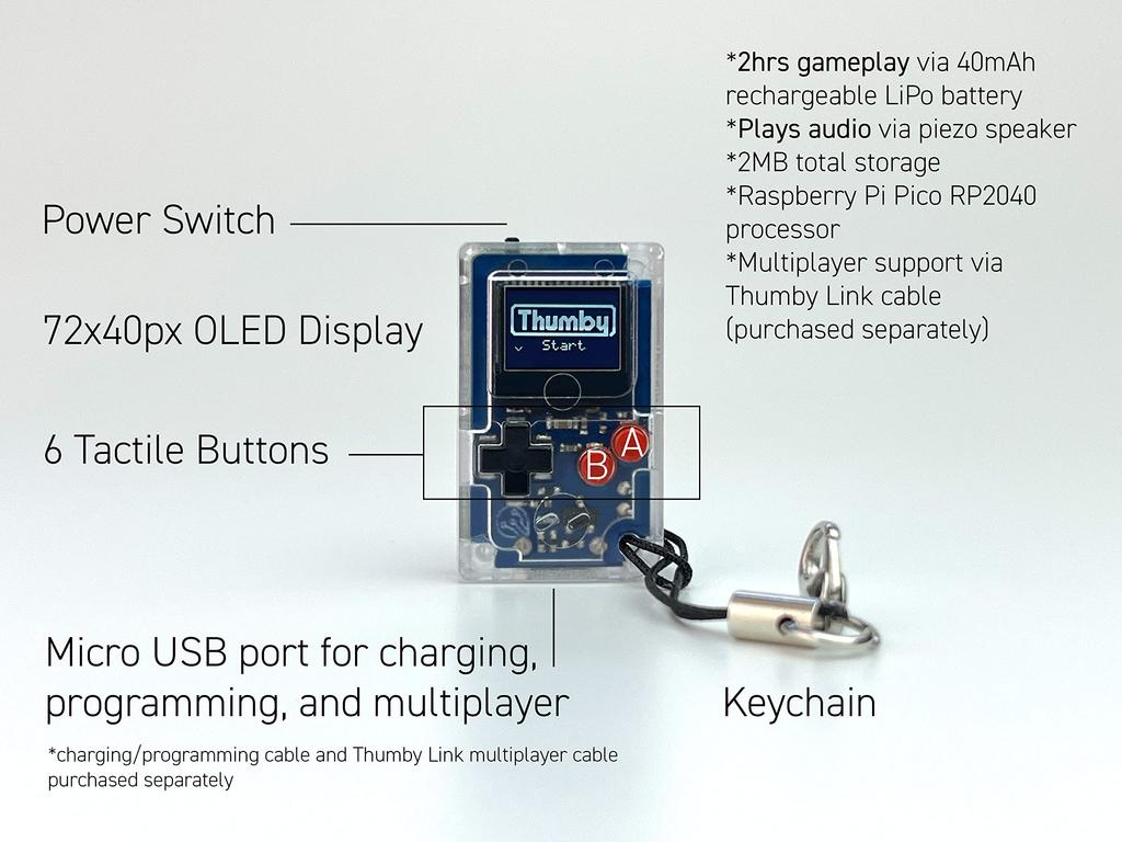 TinyCircuits Thumby (Clear) Tiny Game Console Playable Programmable Keychain: Electronic Miniatures STEM Learning Tool